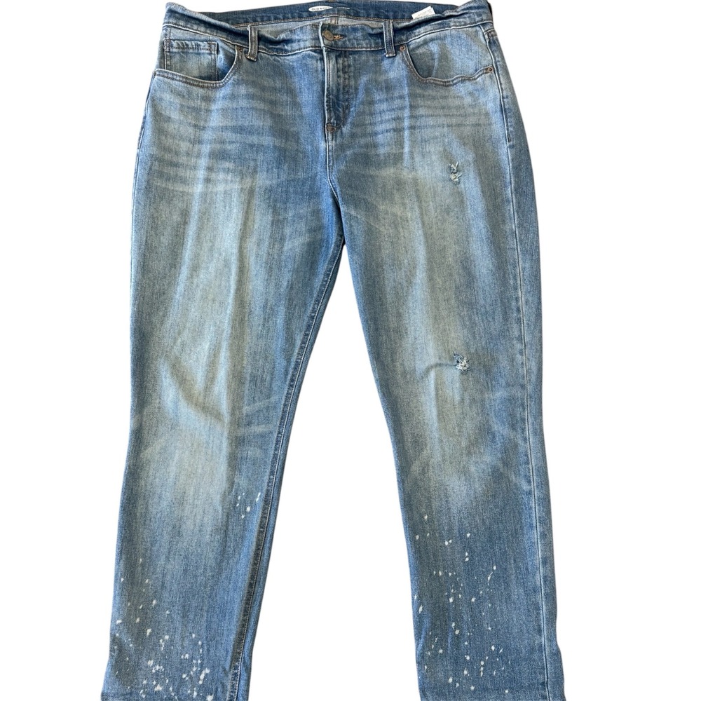 Old Navy Boyfriend‎ Jeans Womens 14 Light Wash Distressed Paint Splatter Relaxed